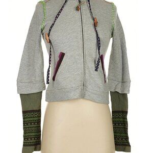 Vintage Label Free People Plaid Hooded Sweater Cuff Zip Front Jacket Size XS